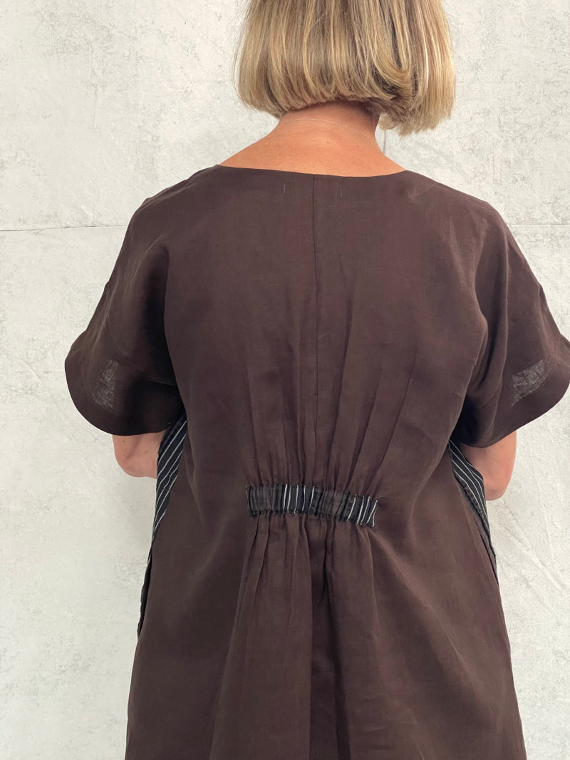 Willow Top in Brown Stripe with Bitter Brown Linen Back