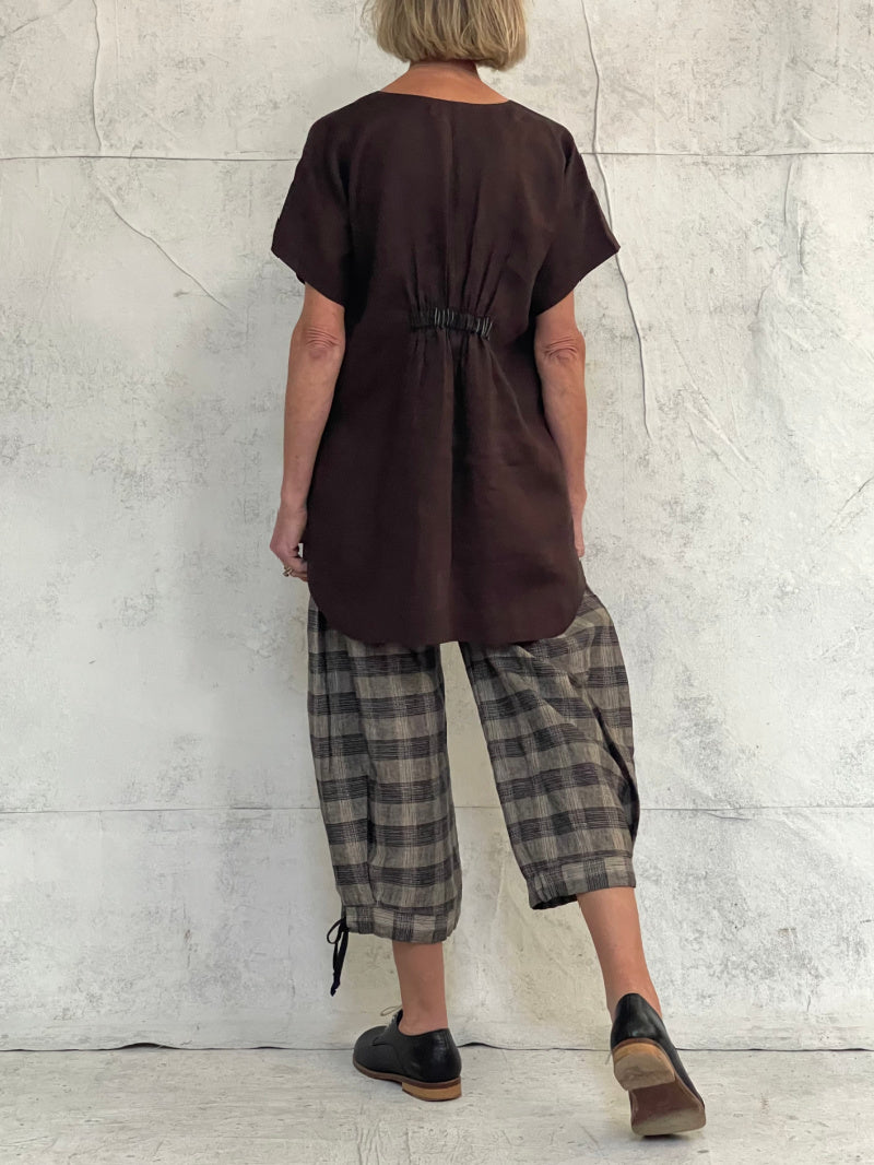 Willow Top in Brown Stripe with Bitter Brown Linen Back