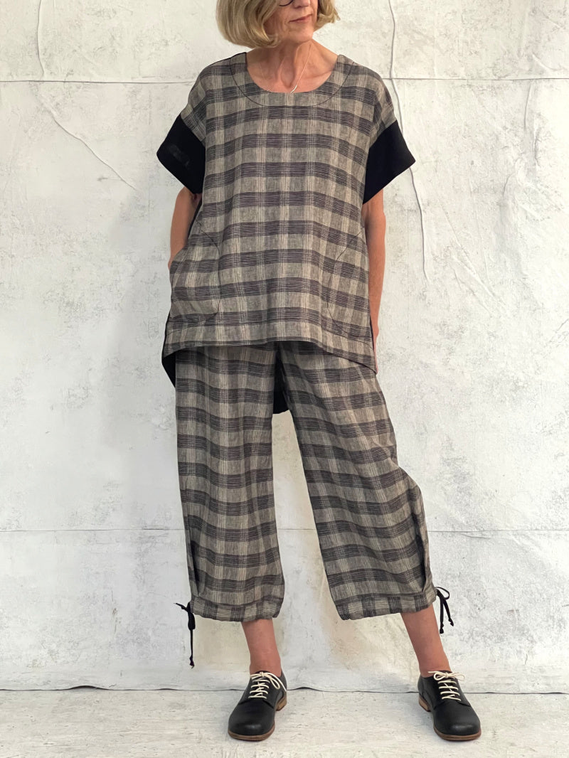 Willow Top in Plaid with Black Linen Back