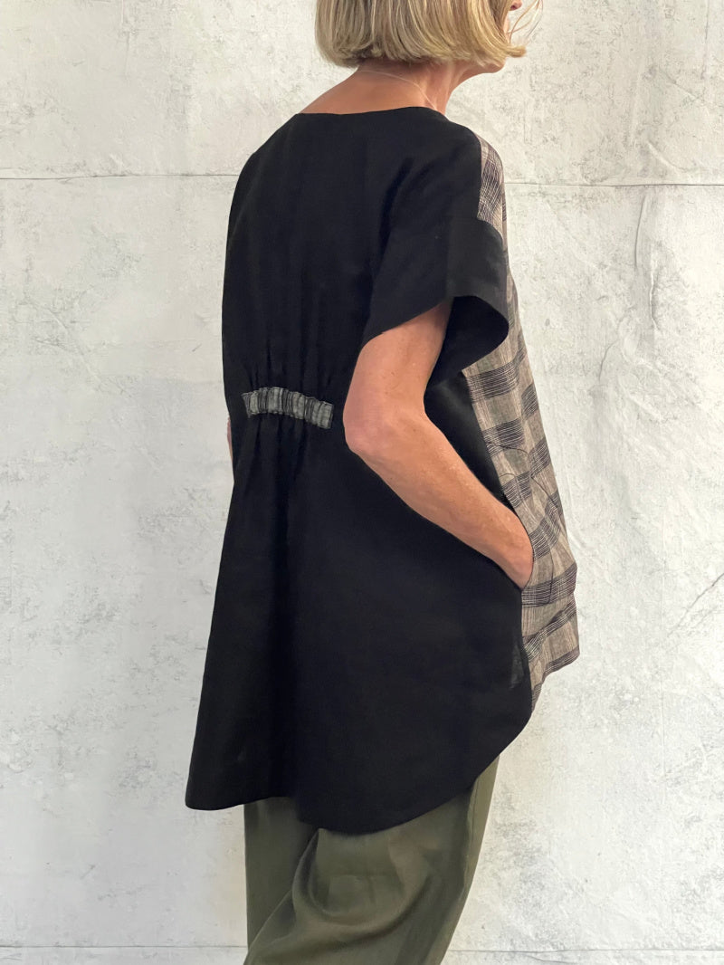 Willow Top in Plaid with Black Linen Back