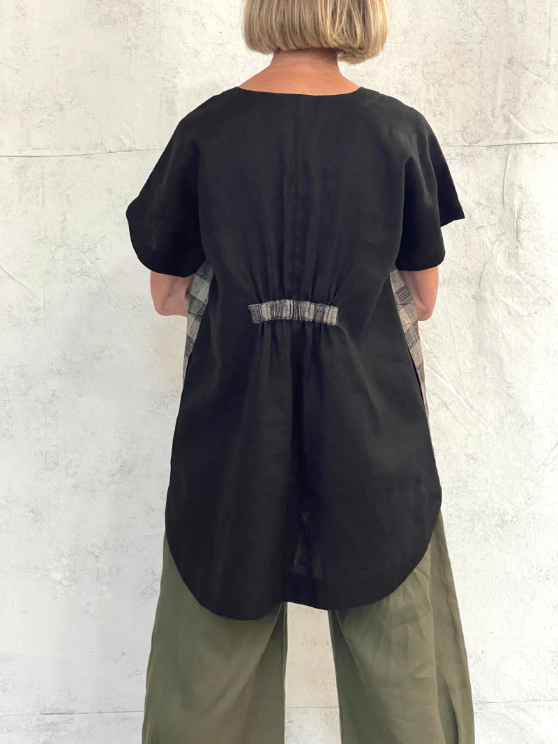 Willow Top in Plaid with Black Linen Back