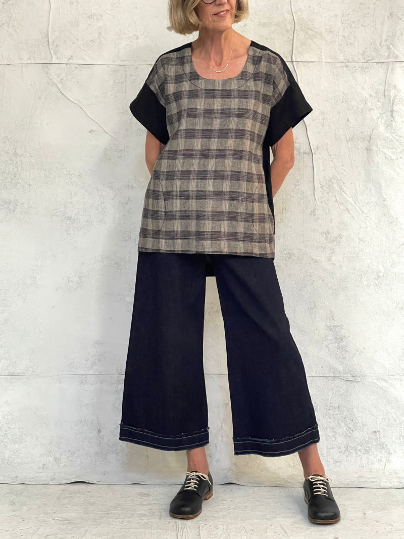 Willow Top in Plaid with Black Linen Back