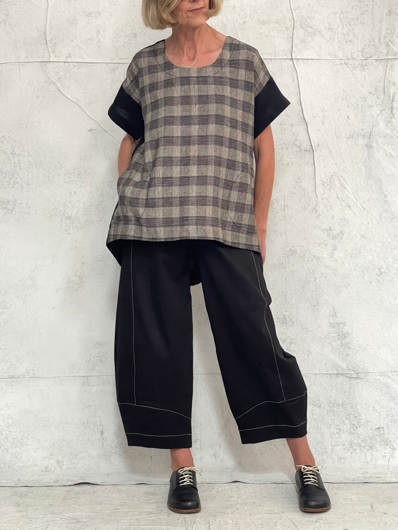 Willow Top in Plaid with Black Linen Back