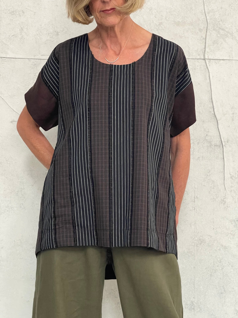 Willow Top in Brown Stripe with Bitter Brown Linen Back