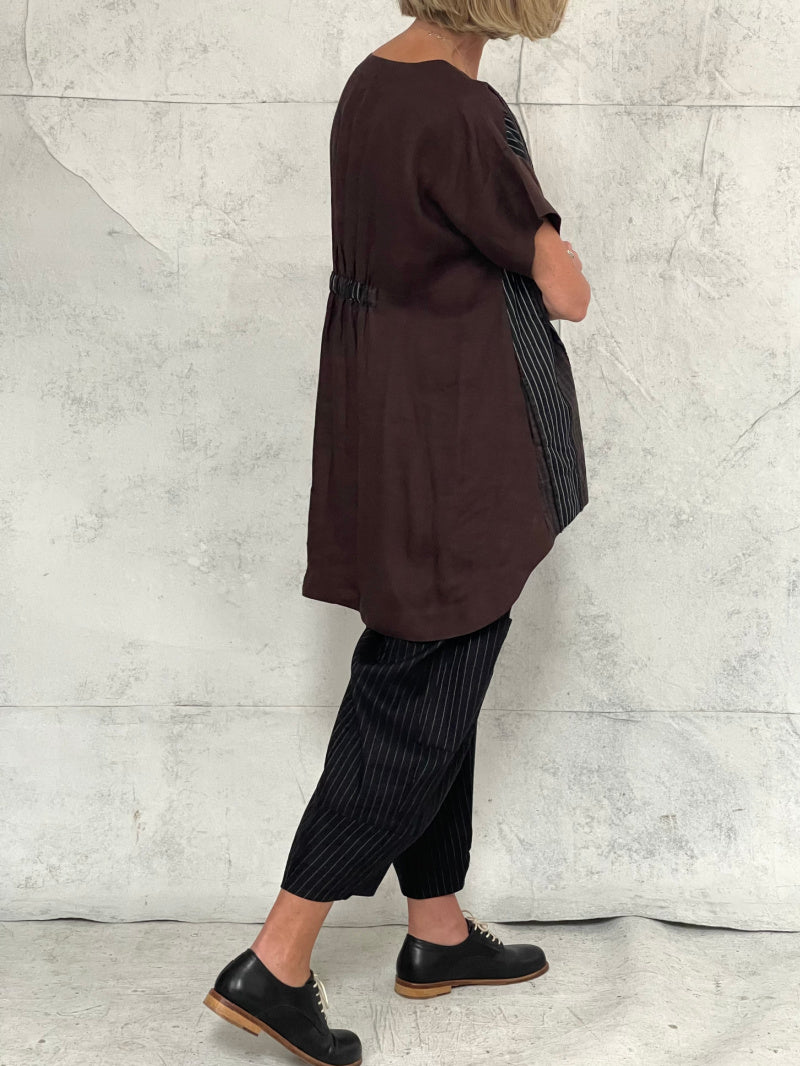 Grace Pant Black Pinstripe Stretch Linen