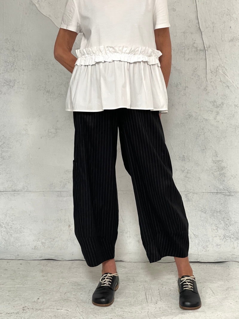 Grace Pant Black Pinstripe Stretch Linen