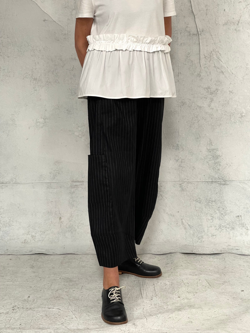 Grace Pant Black Pinstripe Stretch Linen
