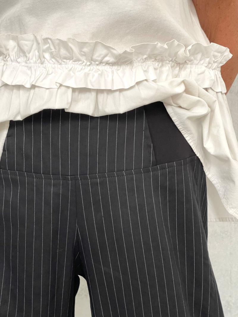 Grace Pant Black Pinstripe Stretch Linen