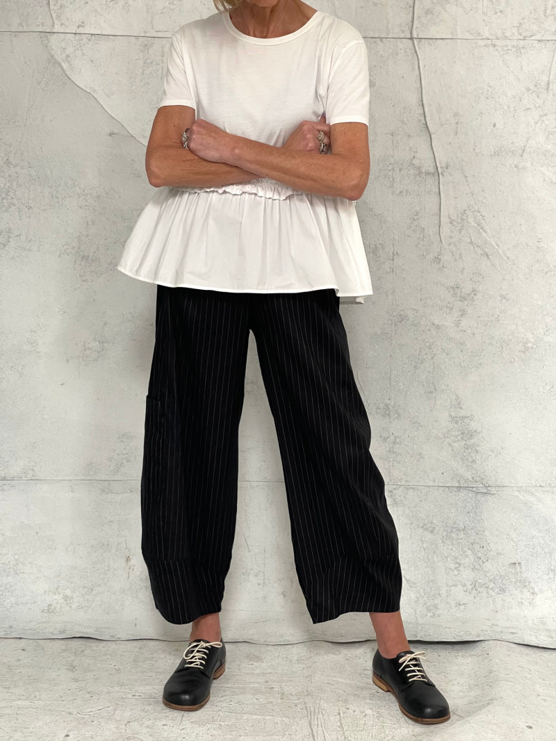 Grace Pant Black Pinstripe Stretch Linen