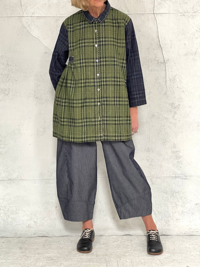 Poet Smock in Mixed Check Cotton