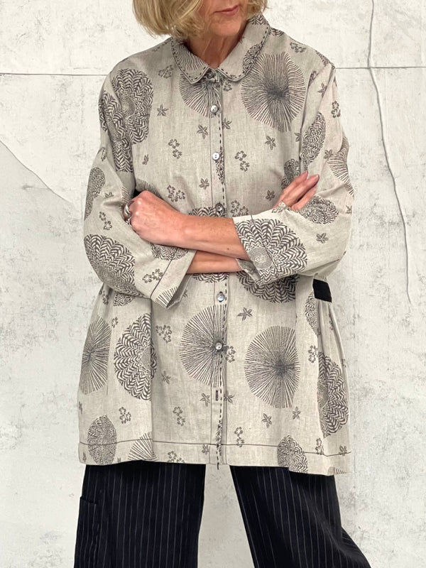 Poet Smock in Natural Oriental Jacquard Linen