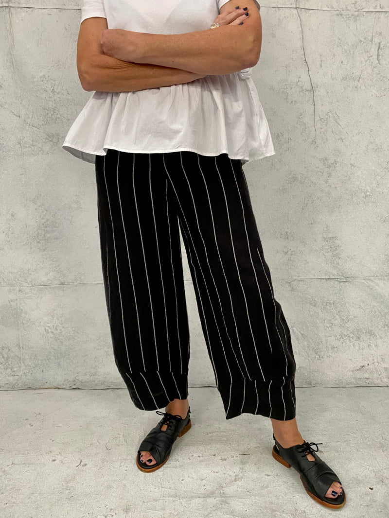 Grace Pants in Black Striped Linen ( No stretch we suggest you go up a size)