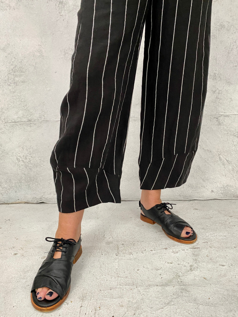 Grace Pants in Black Striped Linen ( No stretch we suggest you go up a size)