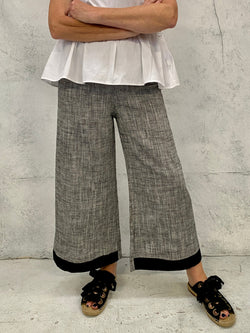 Mila Pant Midweight Grey Textured Linen with Black Hem ( These are a non-stretch linen we suggest you go up a size)